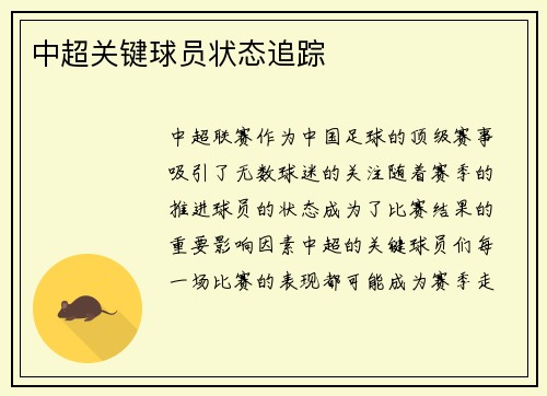 中超关键球员状态追踪