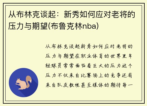 从布林克谈起：新秀如何应对老将的压力与期望(布鲁克林nba)
