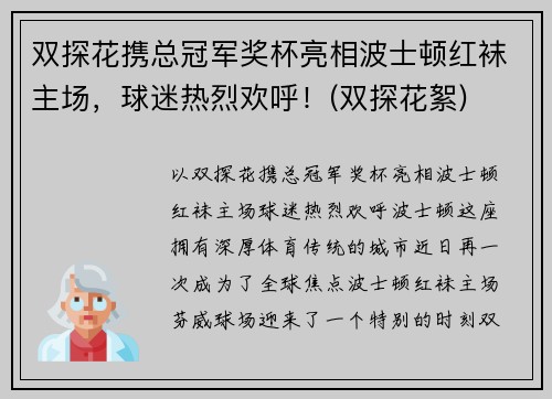 双探花携总冠军奖杯亮相波士顿红袜主场，球迷热烈欢呼！(双探花絮)